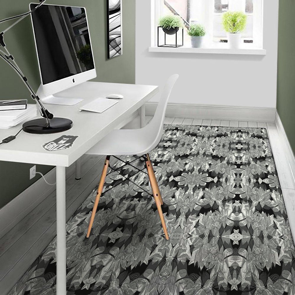 Lotus Monochrome Print Pattern Floor Mat-grizzshop