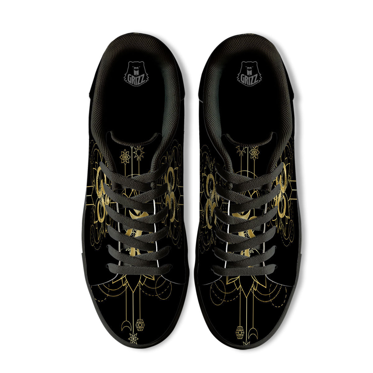 Lotus Om Gold Print Black Low Top Sneakers-grizzshop
