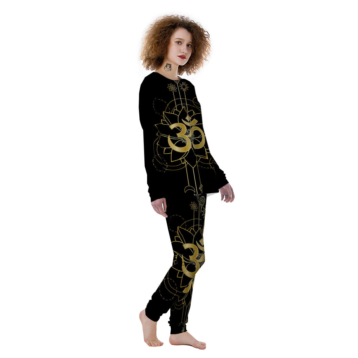Lotus Om Gold Print Women's Pajamas-grizzshop
