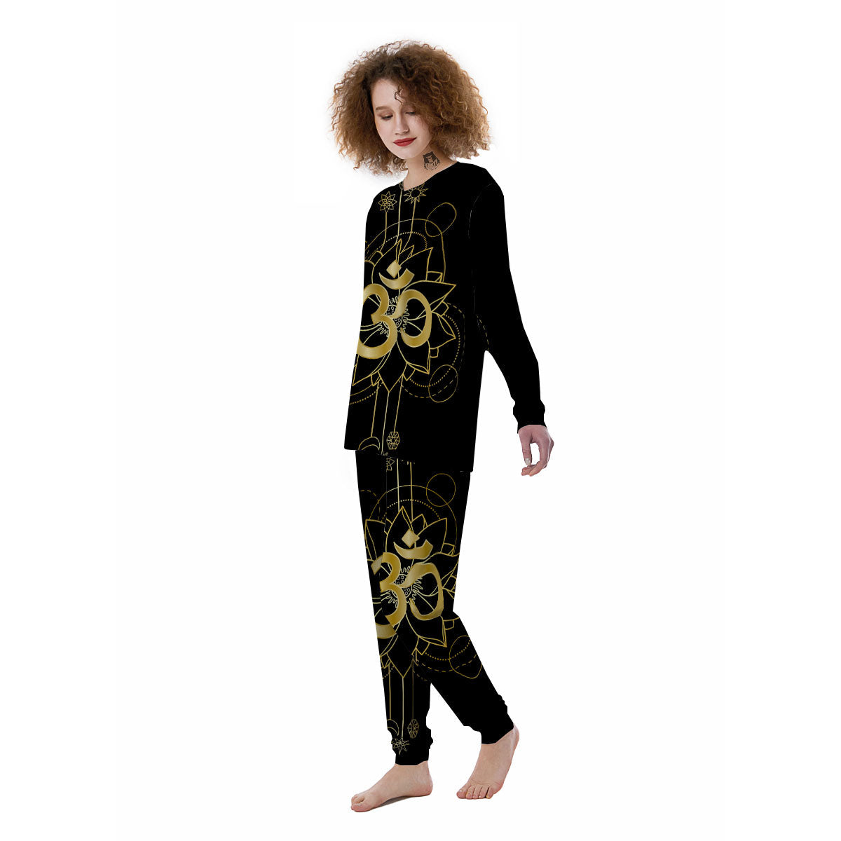 Lotus Om Gold Print Women's Pajamas-grizzshop