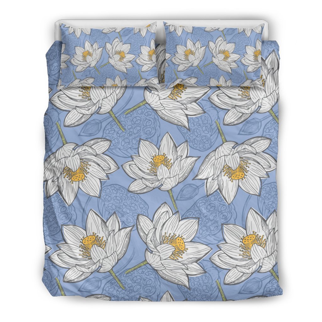 Lotus Pattern Print Duvet Cover Bedding Set-grizzshop