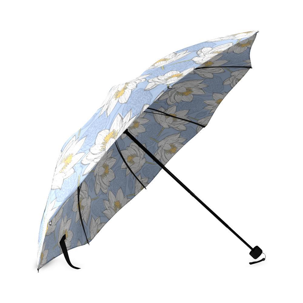 Lotus Pattern Print Foldable Umbrella-grizzshop