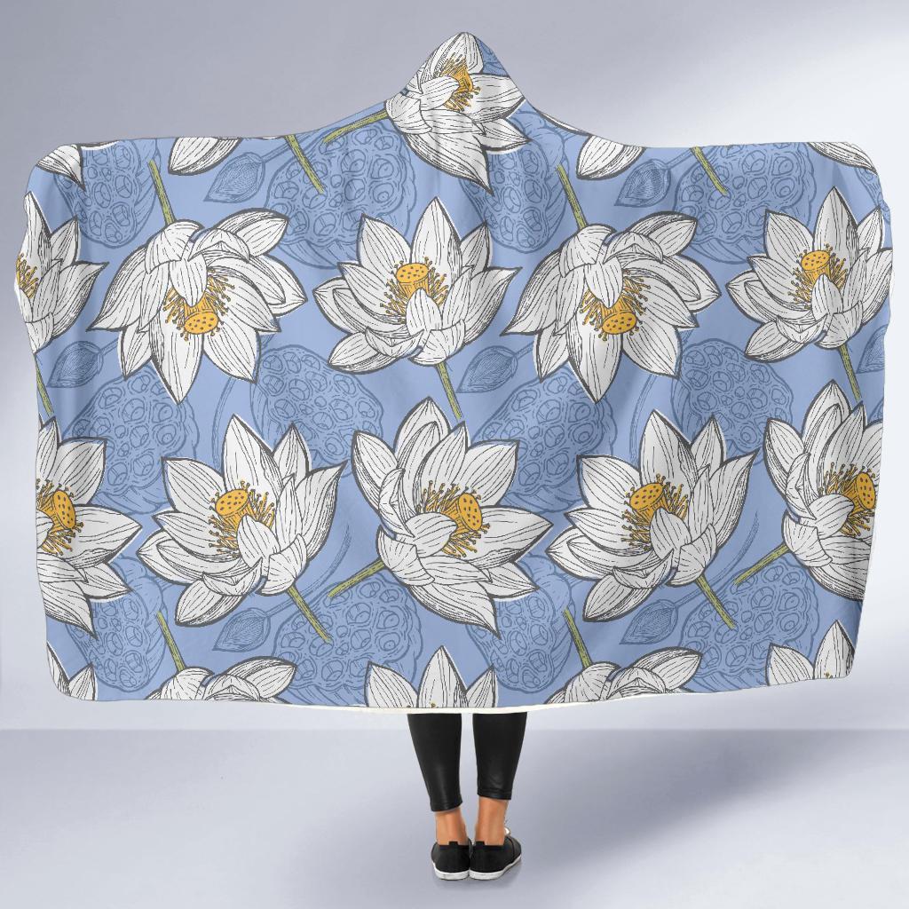 Lotus Pattern Print Hooded Blanket-grizzshop