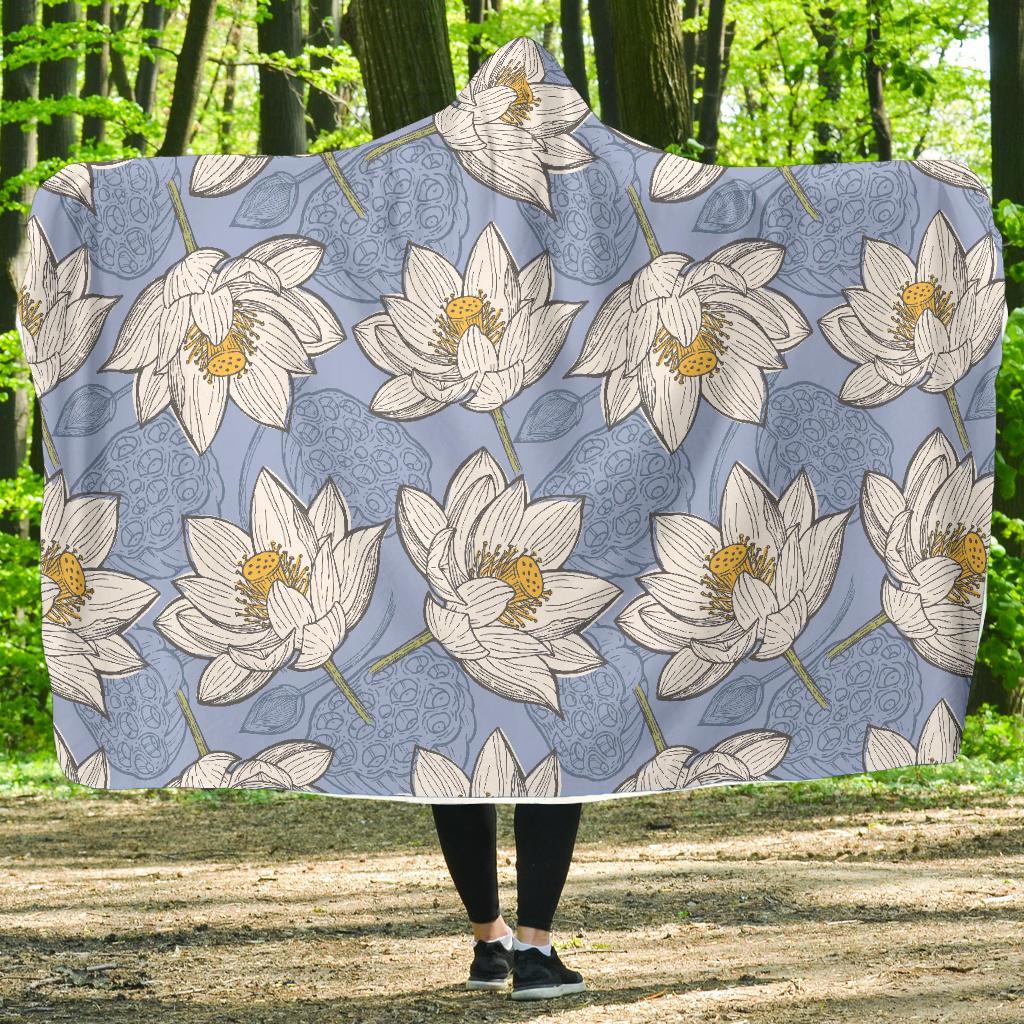 Lotus Pattern Print Hooded Blanket-grizzshop