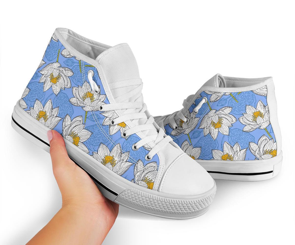 Lotus Pattern Print Men Women's High Top Shoes-grizzshop