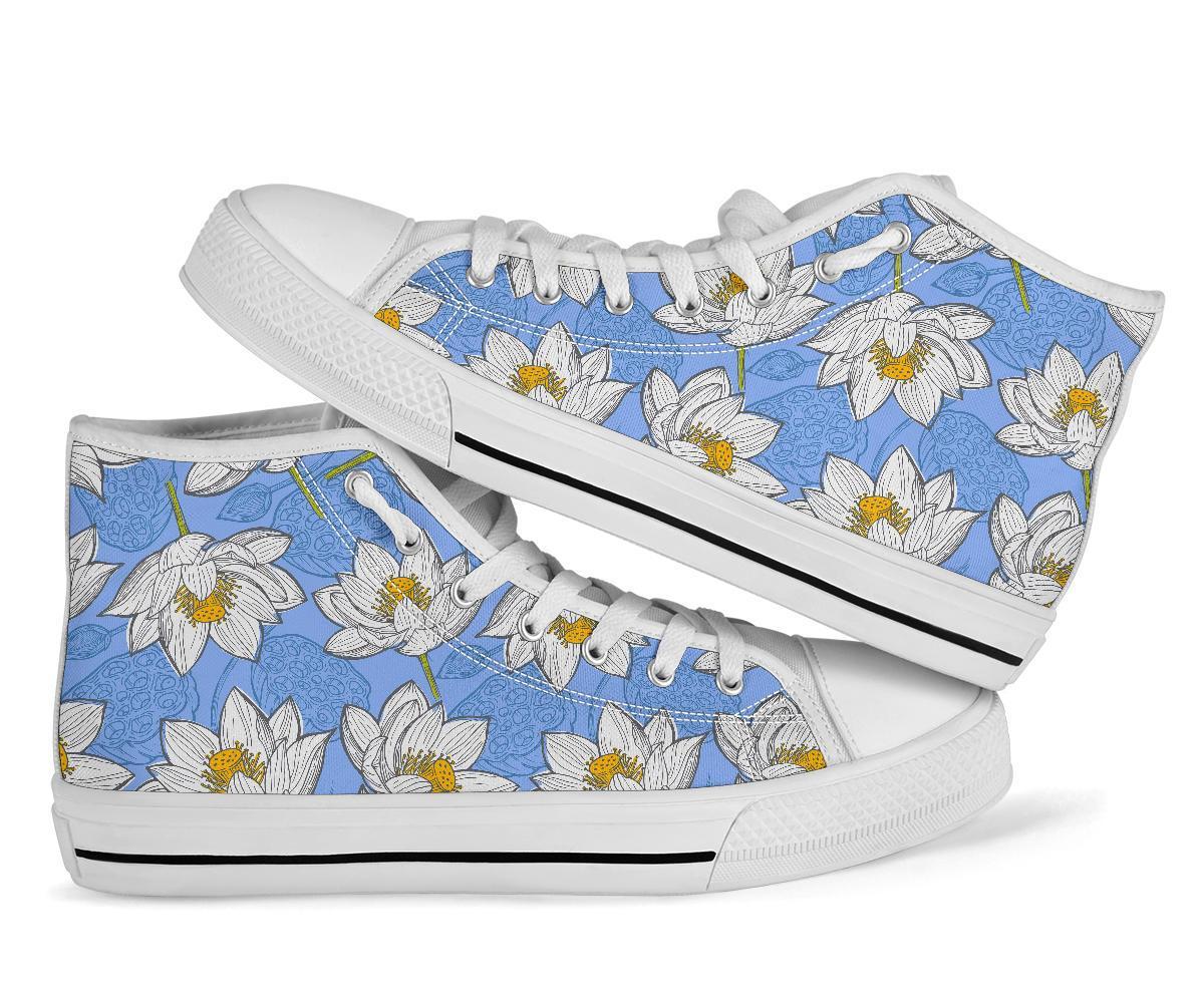 Lotus Pattern Print Men Women's High Top Shoes-grizzshop