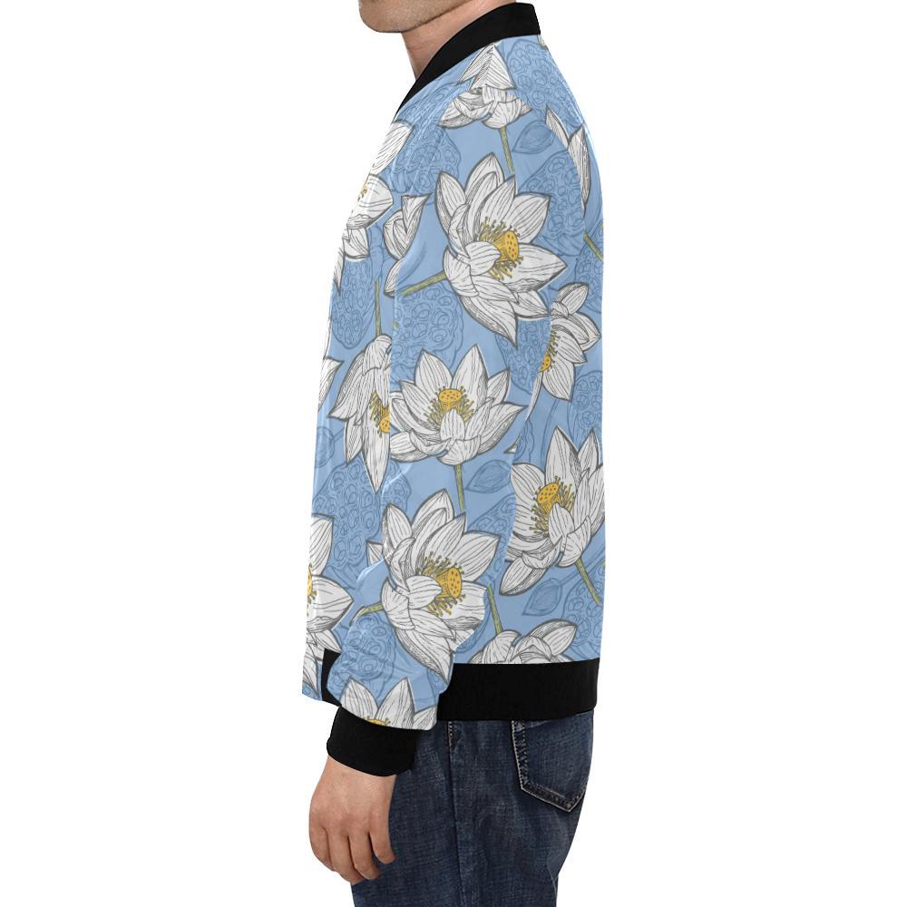 Lotus Pattern Print Men's Bomber Jacket-grizzshop