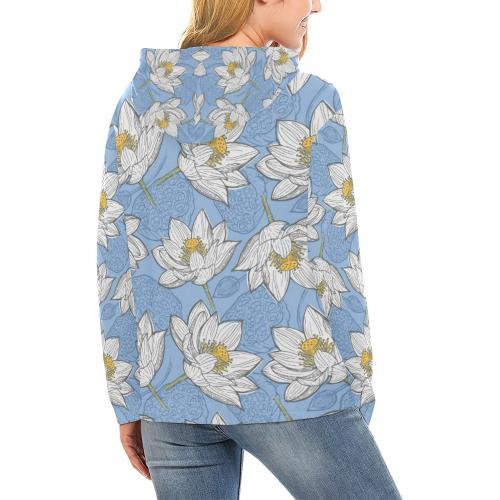 Lotus Pattern Print Women Pullover Hoodie-grizzshop