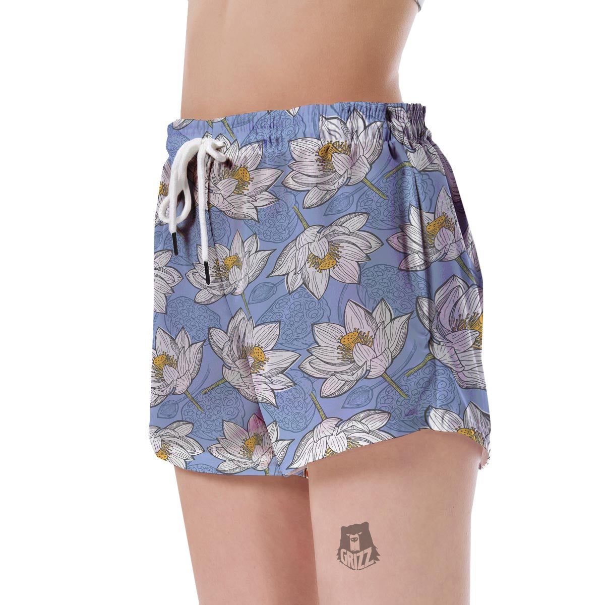 Lotus Pattern Print Women's Shorts-grizzshop
