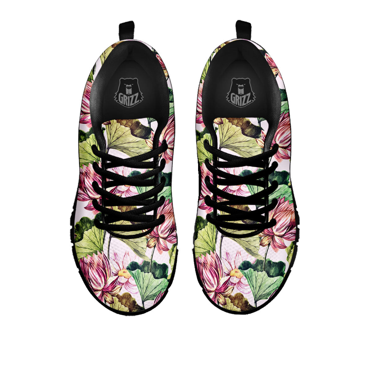 Lotus Pink Print Pattern Black Sneaker-grizzshop