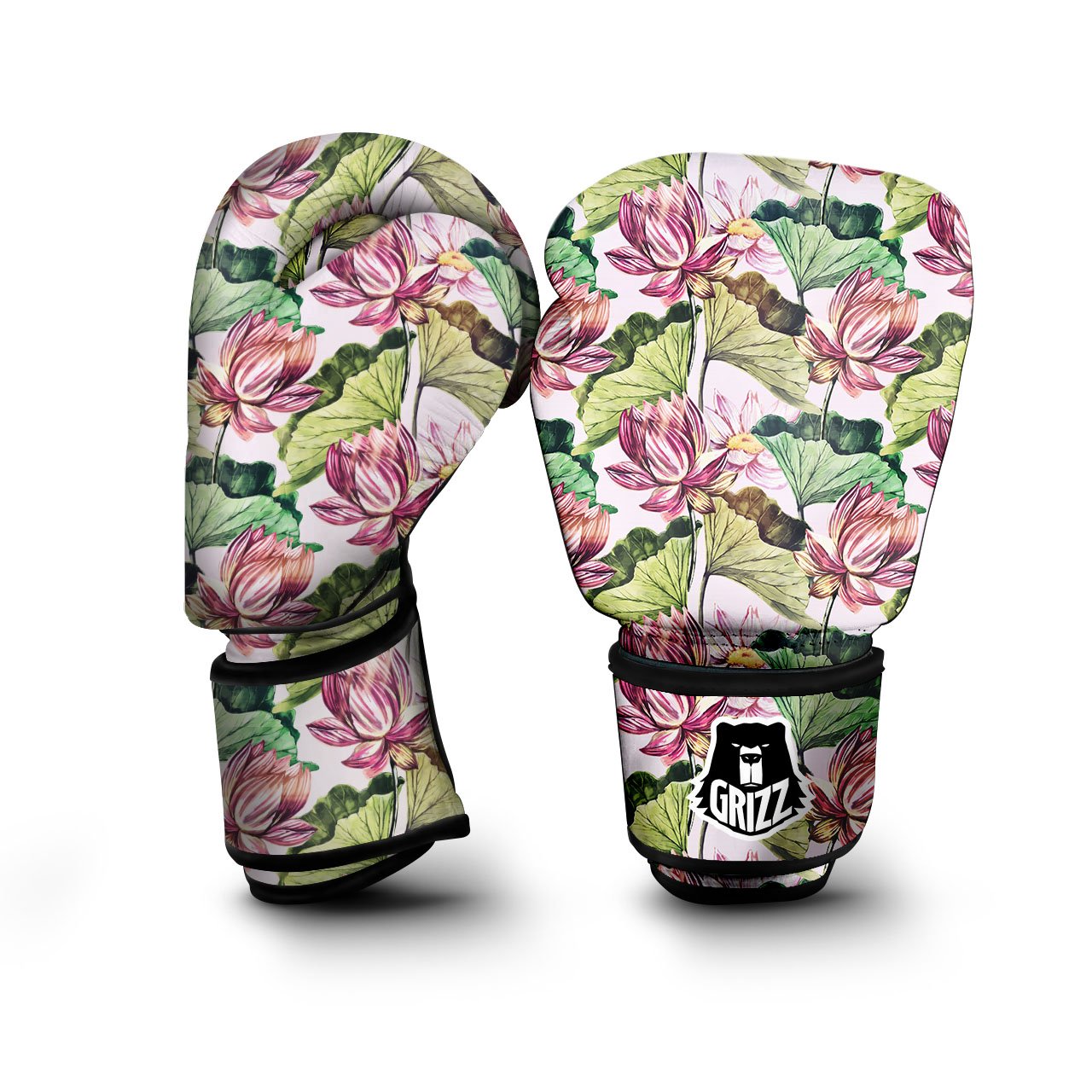 Lotus Pink Print Pattern Boxing Gloves-grizzshop