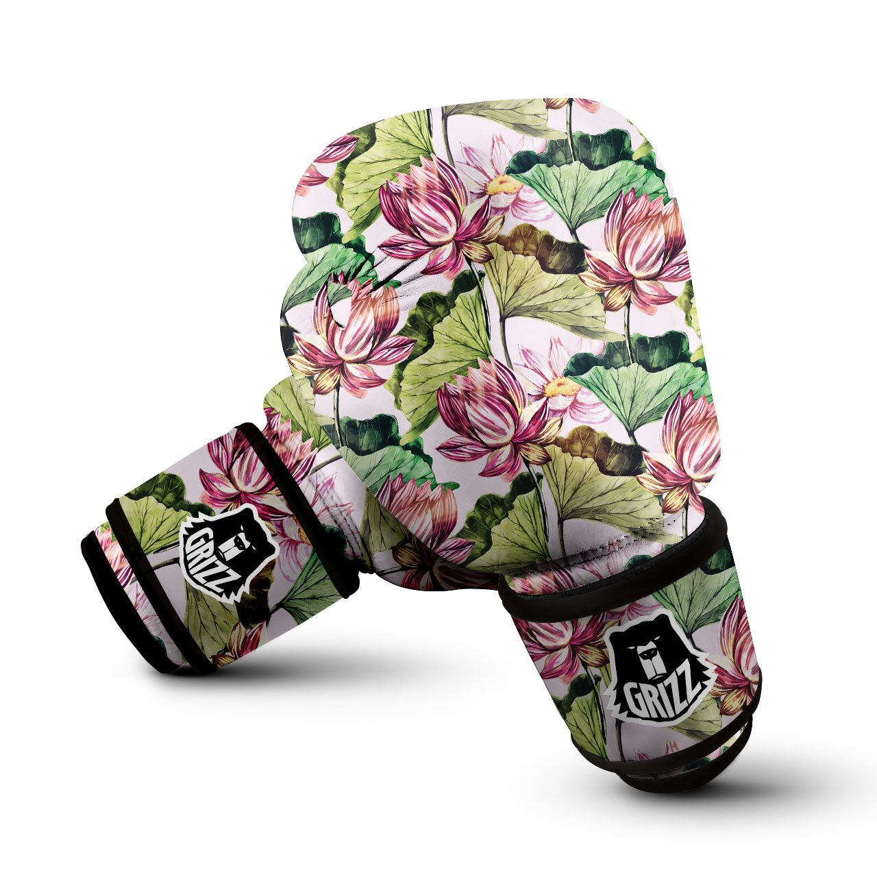 Lotus Pink Print Pattern Boxing Gloves-grizzshop