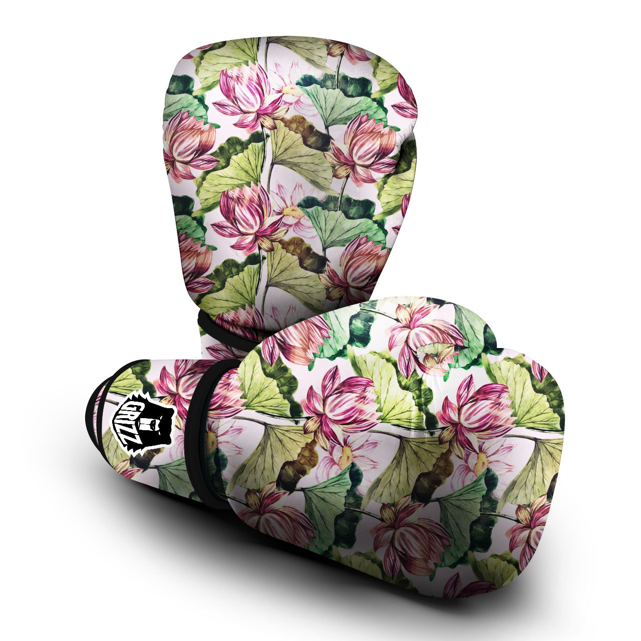 Lotus Pink Print Pattern Boxing Gloves-grizzshop
