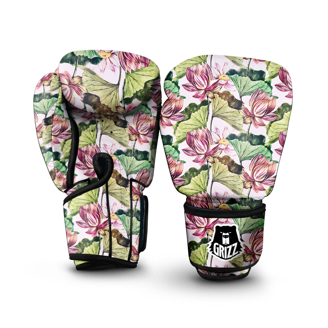 Lotus Pink Print Pattern Boxing Gloves-grizzshop