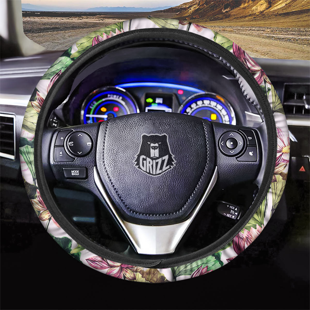 Lotus Pink Print Pattern Car Steering Wheel Cover-grizzshop