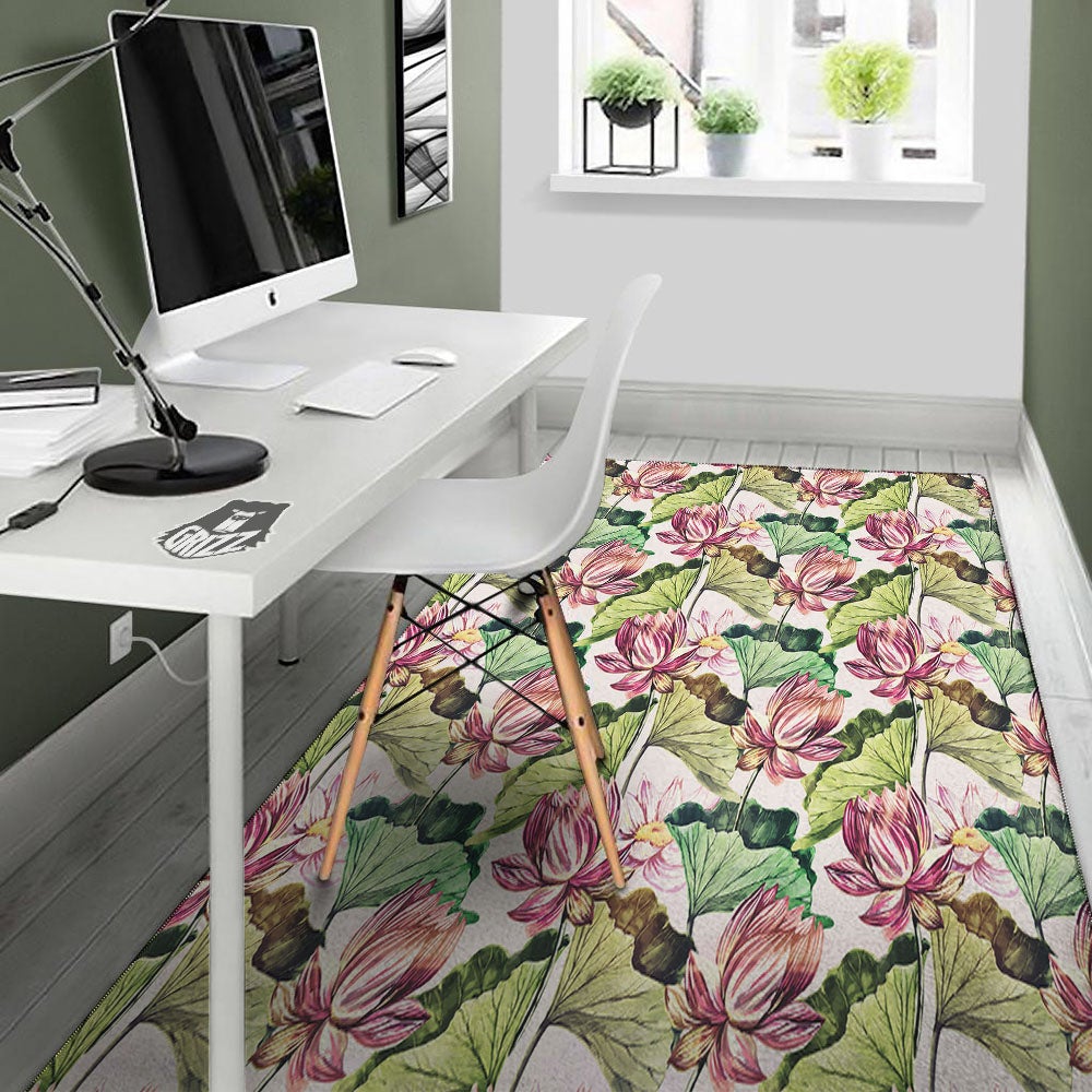 Lotus Pink Print Pattern Floor Mat-grizzshop