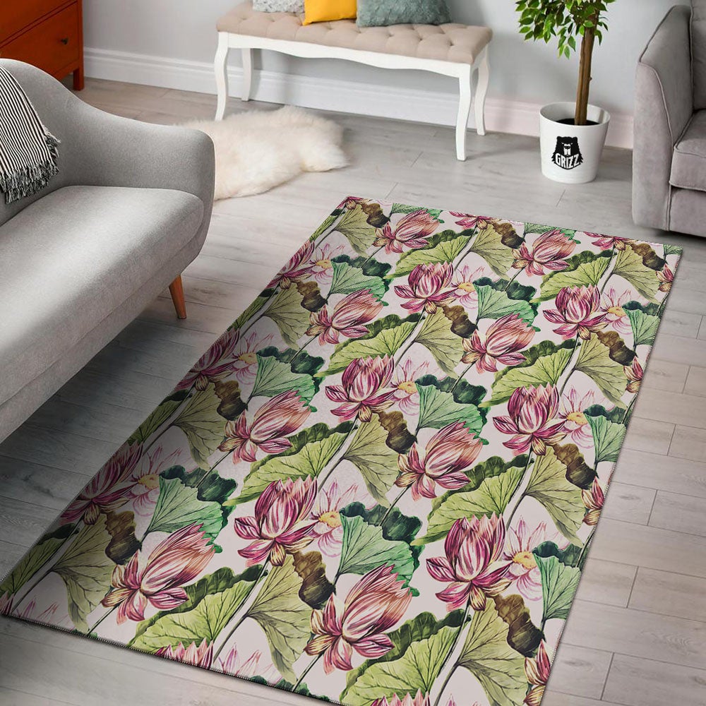 Lotus Pink Print Pattern Floor Mat-grizzshop