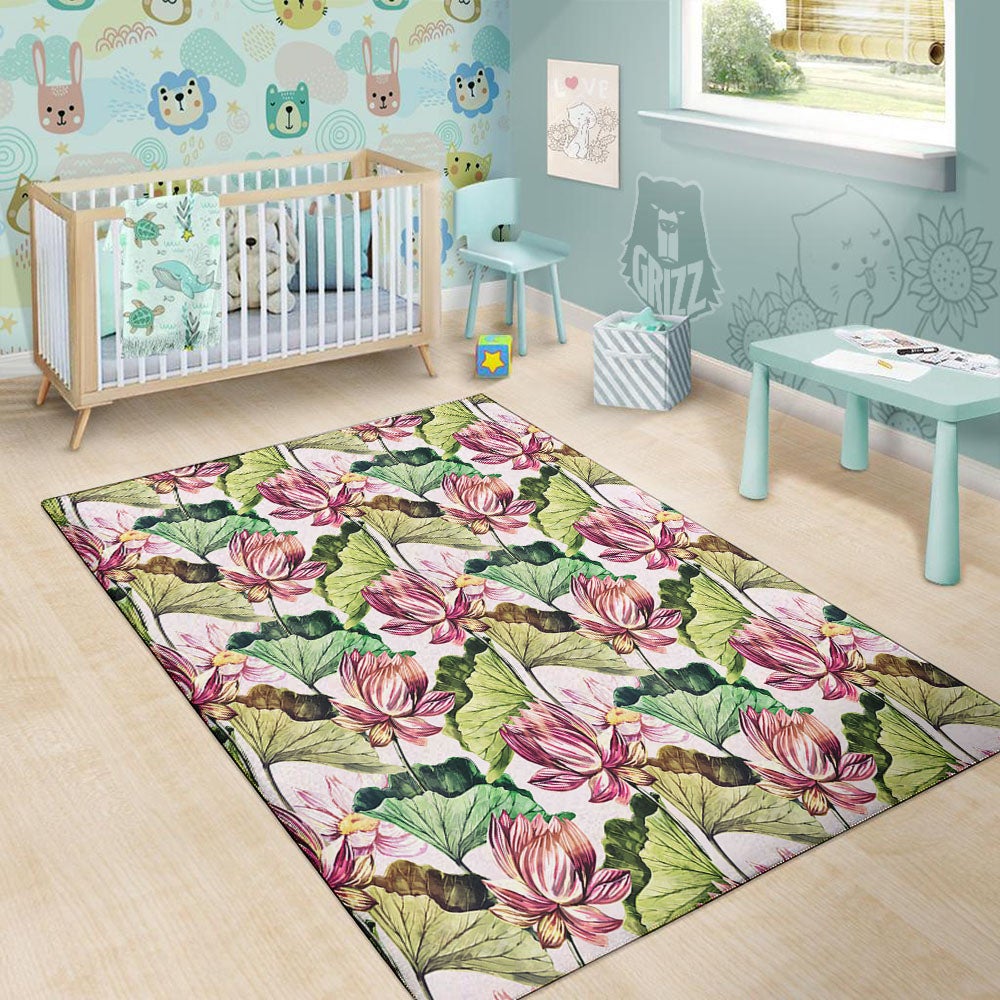 Lotus Pink Print Pattern Floor Mat-grizzshop