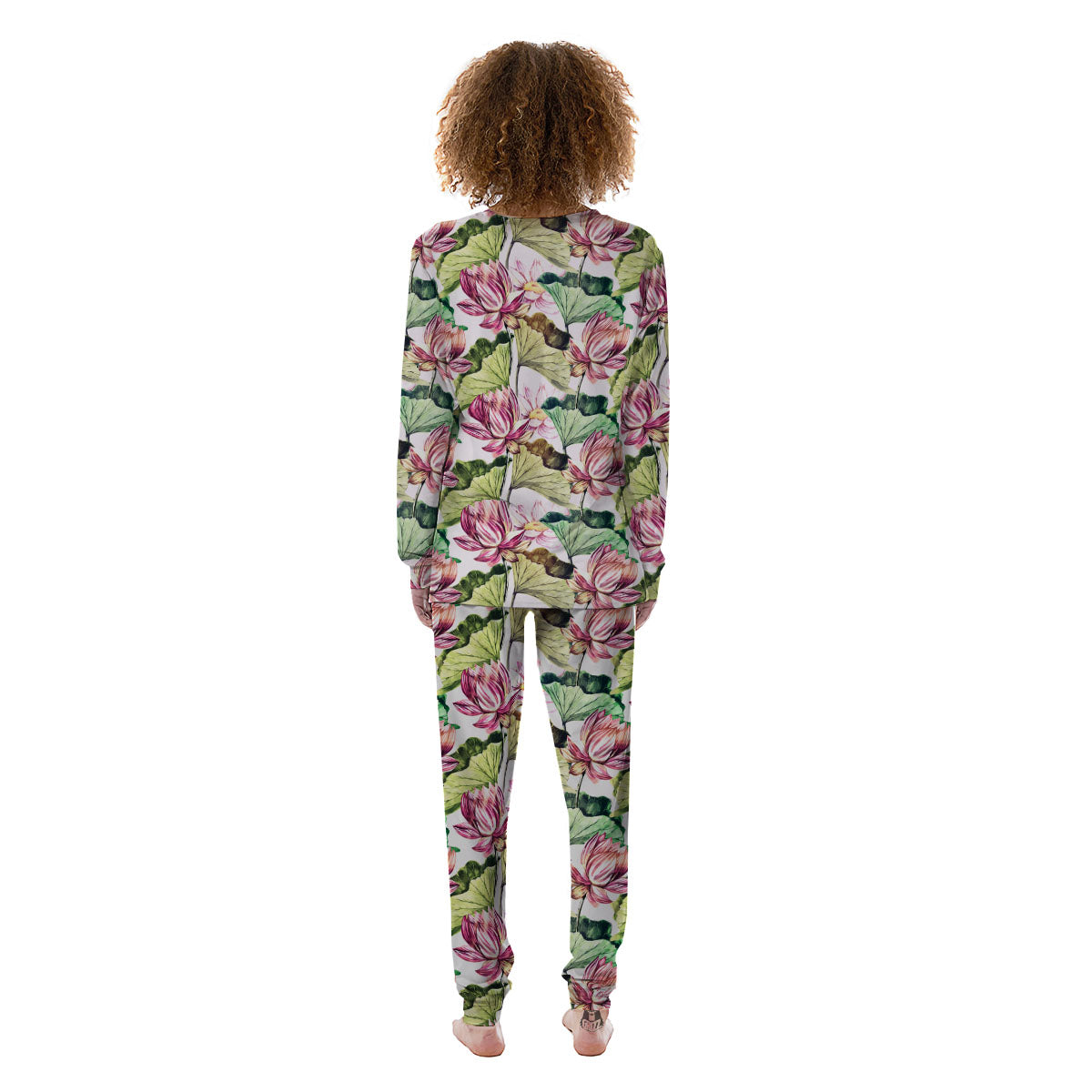 Lotus Pink Print Pattern Women's Pajamas-grizzshop