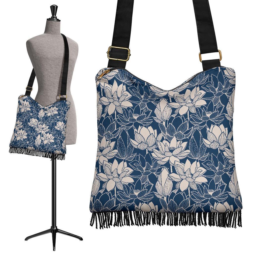 Lotus Print Pattern Crossbody Bags-grizzshop