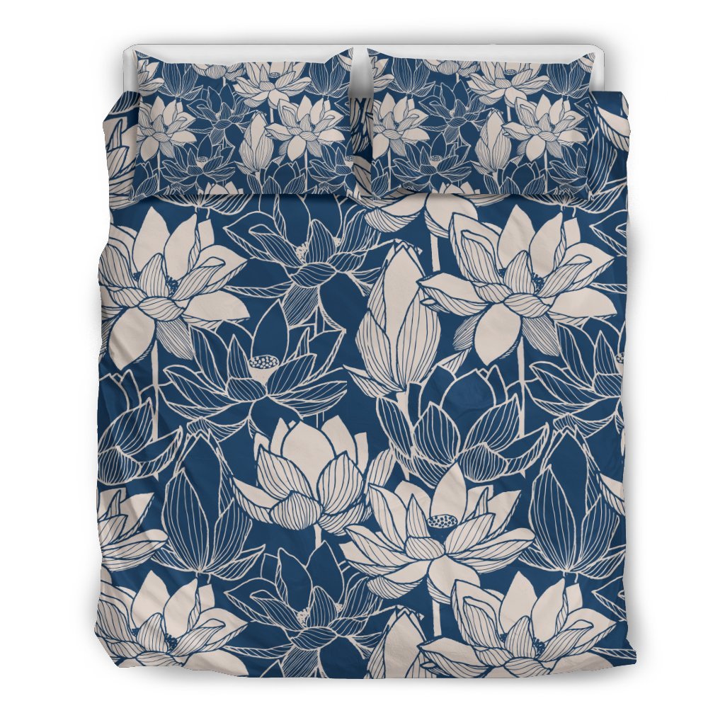 Lotus Print Pattern Duvet Cover Bedding Set-grizzshop