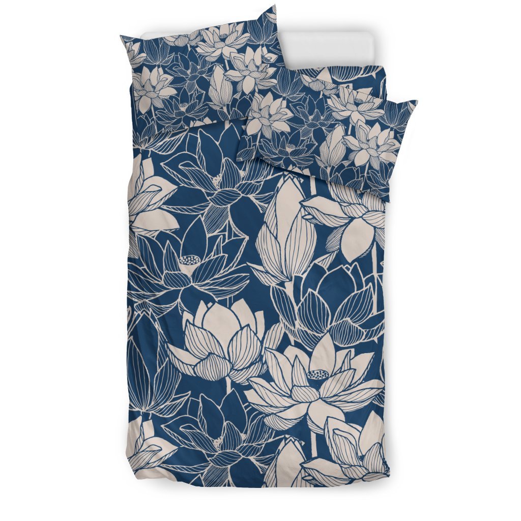 Lotus Print Pattern Duvet Cover Bedding Set-grizzshop