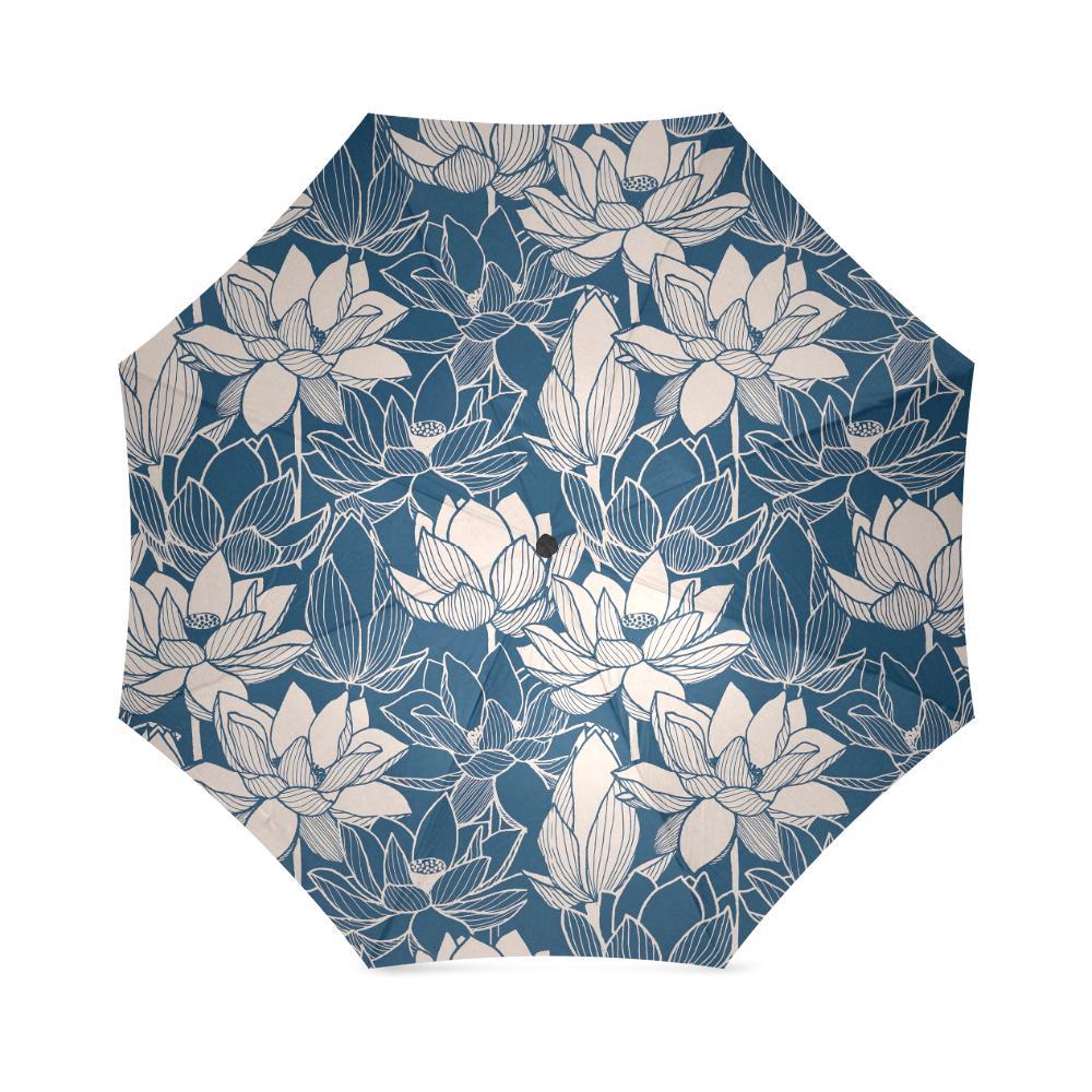 Lotus Print Pattern Foldable Umbrella-grizzshop