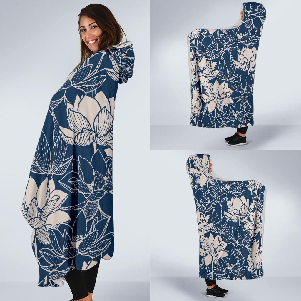 Lotus Print Pattern Hooded Blanket-grizzshop