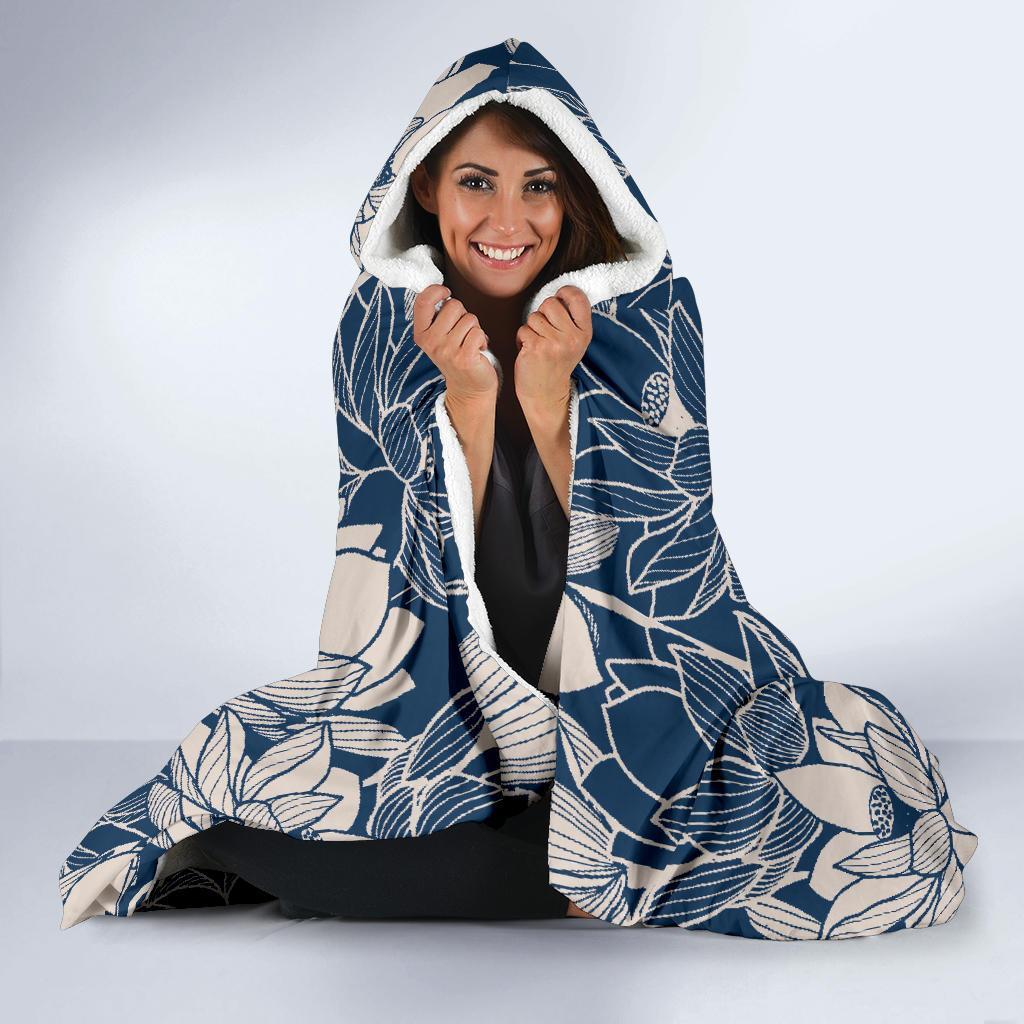 Lotus Print Pattern Hooded Blanket-grizzshop