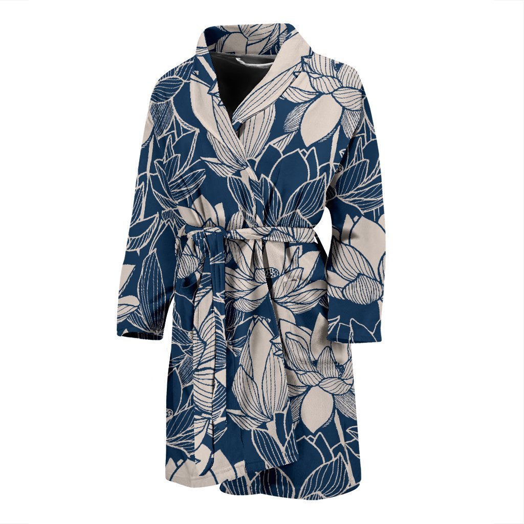 Lotus Print Pattern Men Long Robe-grizzshop