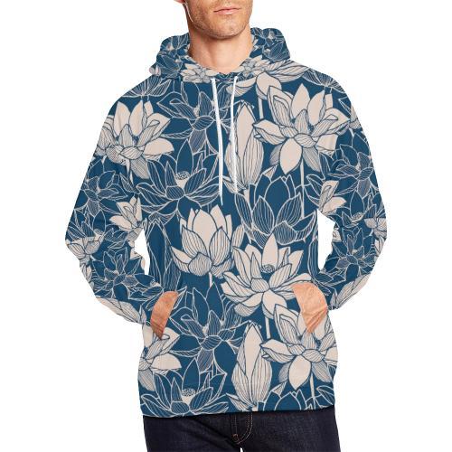 Lotus Print Pattern Men Pullover Hoodie-grizzshop