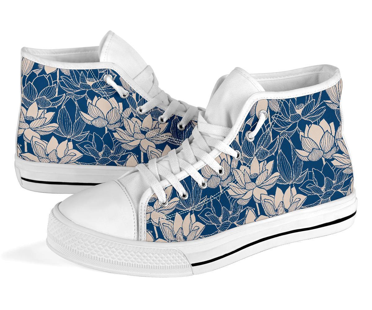 Lotus Print Pattern Men Women's High Top Shoes-grizzshop
