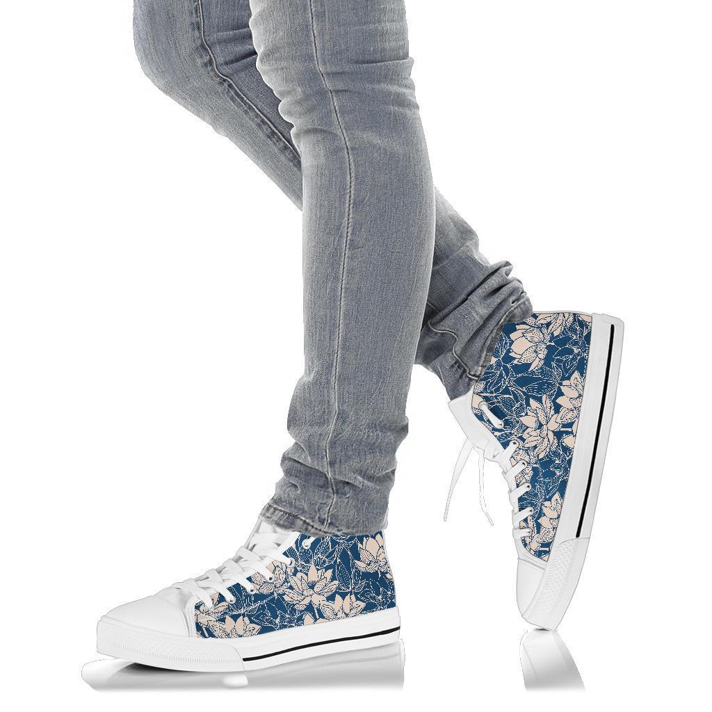 Lotus Print Pattern Men Women's High Top Shoes-grizzshop
