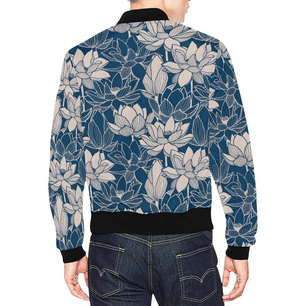 Lotus Print Pattern Men's Bomber Jacket-grizzshop