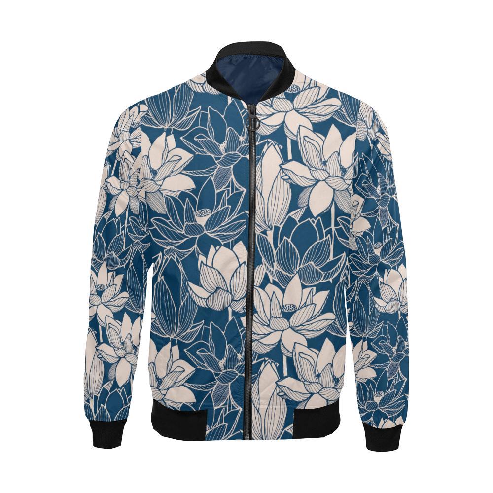 Lotus Print Pattern Men's Bomber Jacket-grizzshop