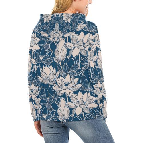 Lotus Print Pattern Women Pullover Hoodie-grizzshop