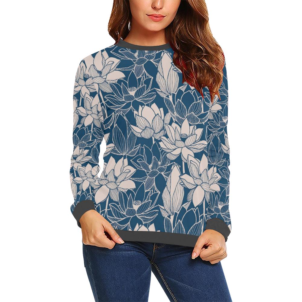 Lotus Print Pattern Women's Sweatshirt-grizzshop