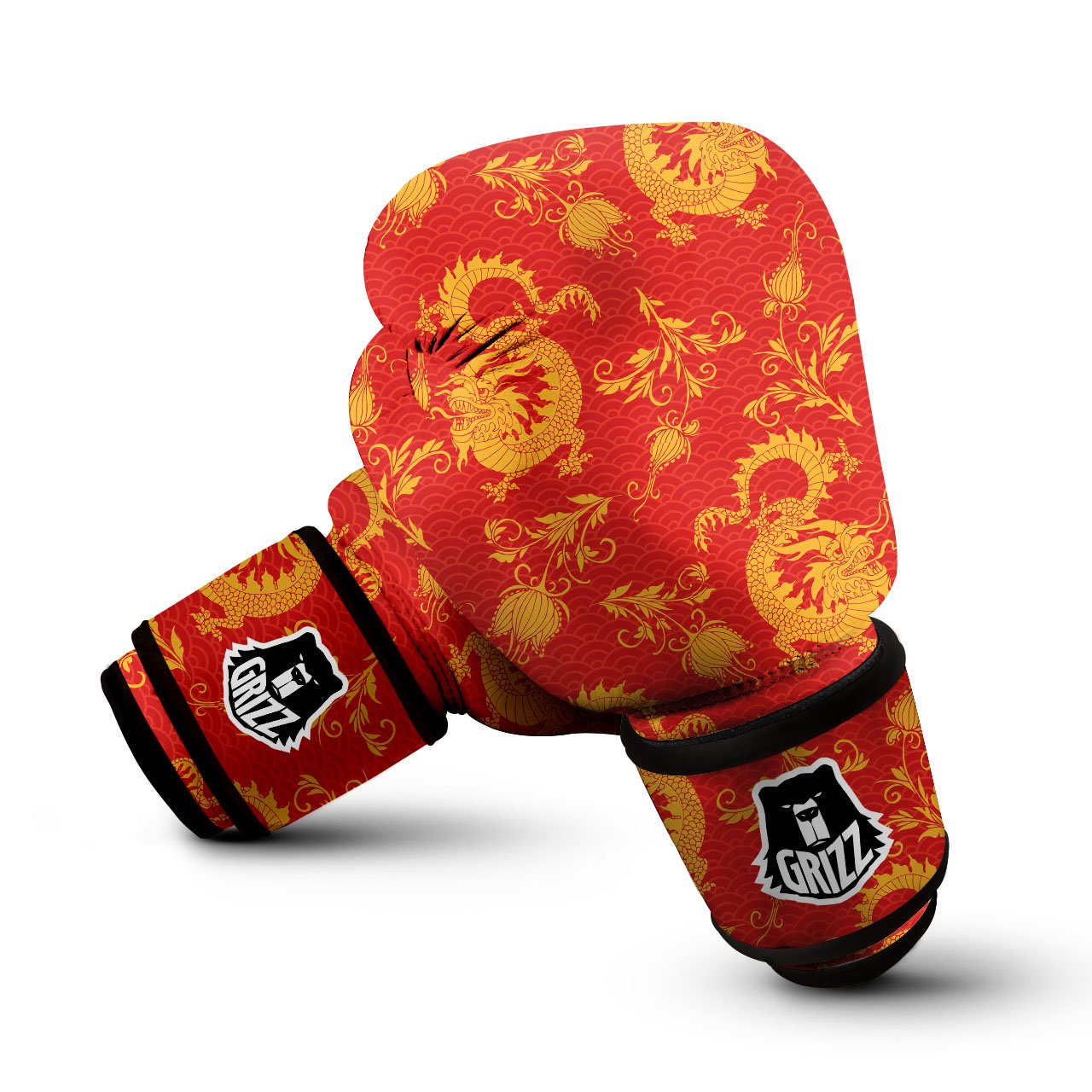 Lotus Red Dragon Print Pattern Boxing Gloves-grizzshop