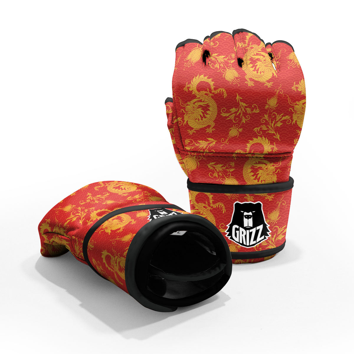 Lotus Red Dragon Print Pattern MMA Gloves-grizzshop
