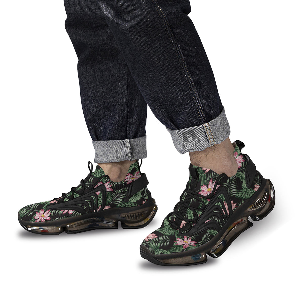 Lotus Tropical Print Pattern Black Gym Shoes-grizzshop