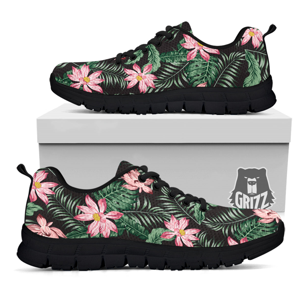 Lotus Tropical Print Pattern Black Sneaker-grizzshop