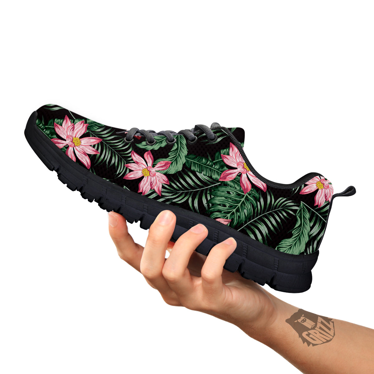 Lotus Tropical Print Pattern Black Sneaker-grizzshop