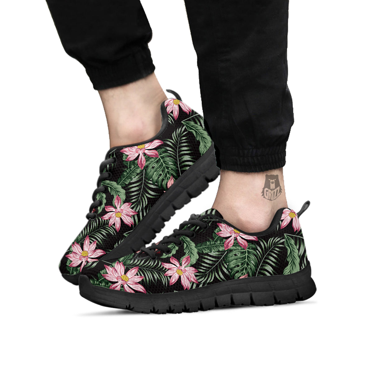 Lotus Tropical Print Pattern Black Sneaker-grizzshop