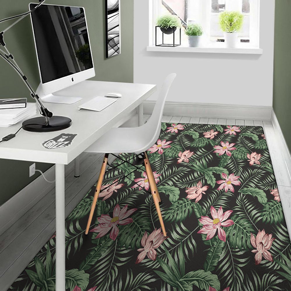 Lotus Tropical Print Pattern Floor Mat-grizzshop
