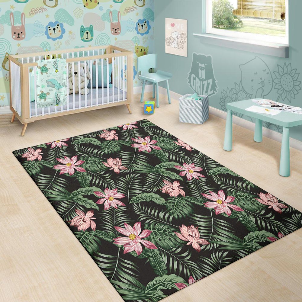 Lotus Tropical Print Pattern Floor Mat-grizzshop