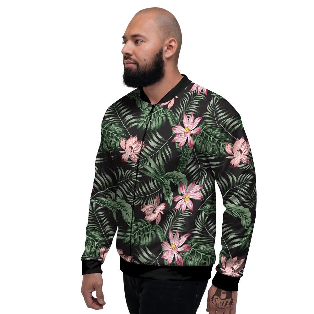 Lotus Tropical Print Pattern Men's Bomber Jacket-grizzshop