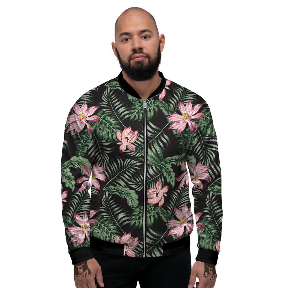 Lotus Tropical Print Pattern Men's Bomber Jacket-grizzshop