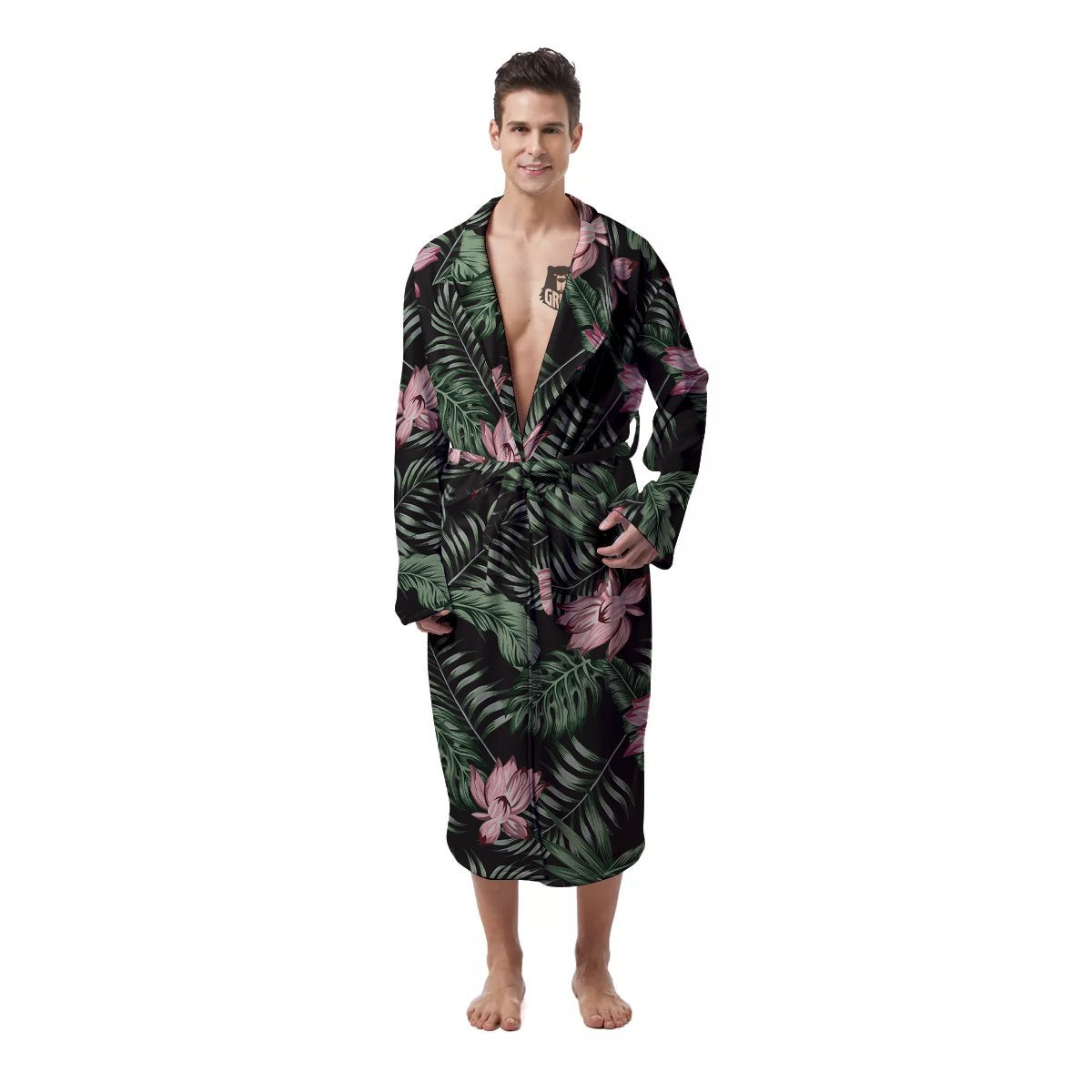 Lotus Tropical Print Pattern Men's Robe