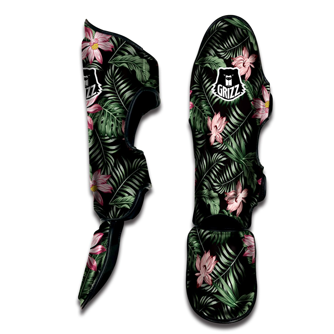 Lotus Tropical Print Pattern Muay Thai Shin Guards-grizzshop