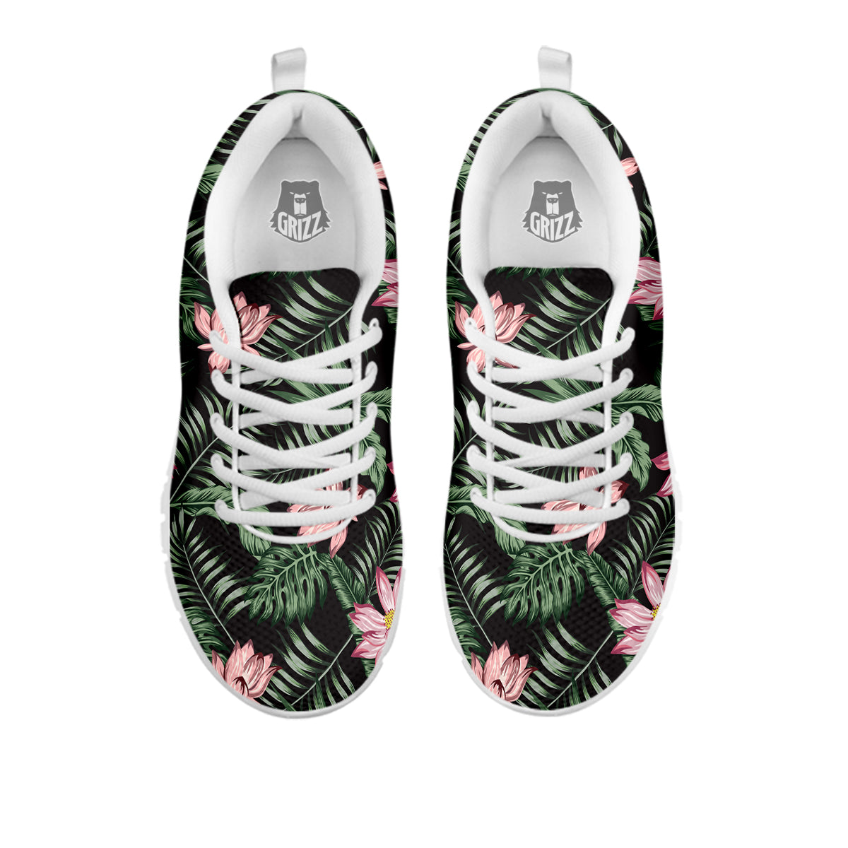 Lotus Tropical Print Pattern White Sneaker-grizzshop